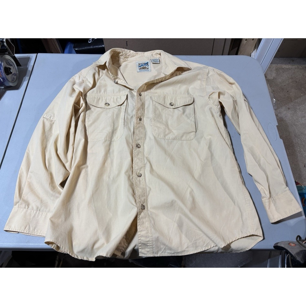 Travelsmith Shirt Mens Large‎ Pastel Yellow Long Sleeve Vented Cotton Blend